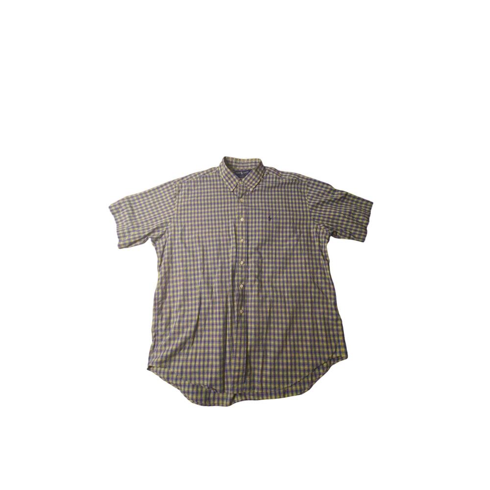 Polo Ralph Lauren Mens Classic Fit Short Sleeve Button Down XL Blue Yellow Plaid